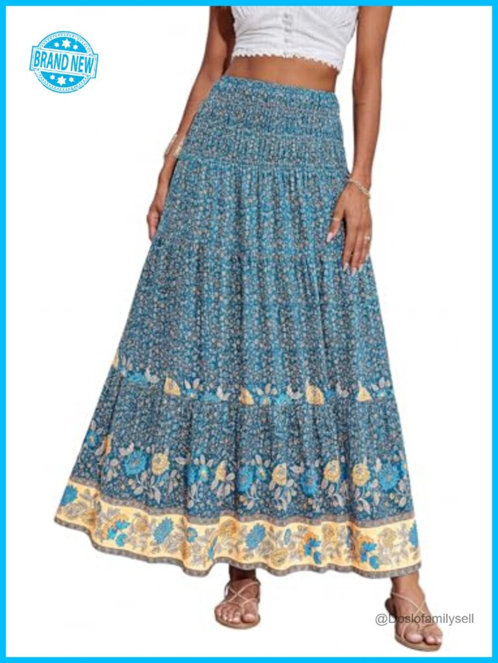 Women's Floral Maxi Skirt High Waist A Line Boho Ruffle Pleated